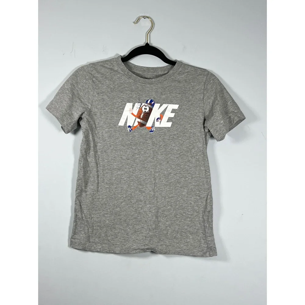 Nike Kids Heather Gray White Graphic Short Sleeve Shirt Boys‎ Medium Football